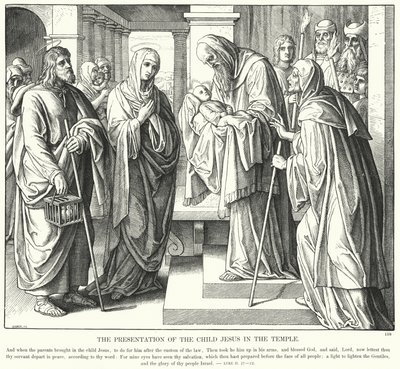 De Presentatie van het Kind Jezus in de Tempel (gravure) door Julius (after) Schnorr von Carolsfeld