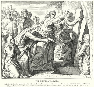 De Opwekking van Lazarus (gravure) door Julius (after) Schnorr von Carolsfeld