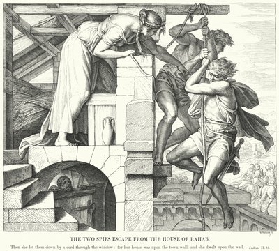 De Twee Spionnen Ontsnappen uit het Huis van Rachab door Julius (after) Schnorr von Carolsfeld