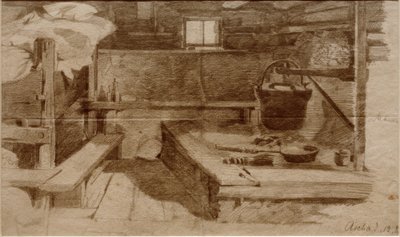 Interieur van een boerenkamer door Julius Adam