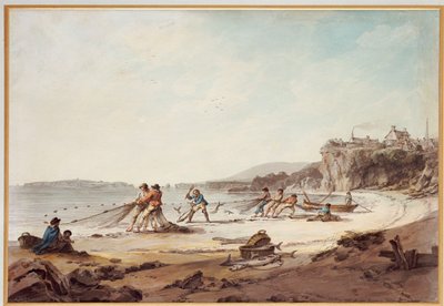 Een Trechternet in Tenby, 1795 door Julius Caesar Ibbetson