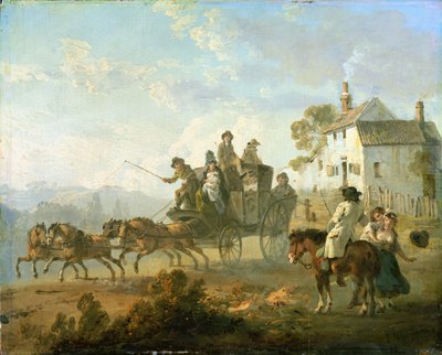 Een postkoets op een landweg, 1792 door Julius Caesar Ibbetson
