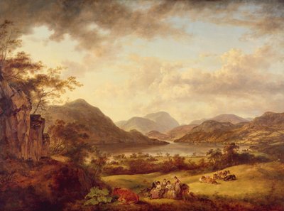 Een uitzicht op Ullswater vanaf Gowbarrow, 1801 door Julius Caesar Ibbetson