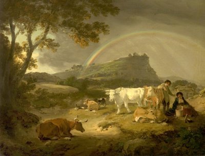 Landschap, Beeston Castle, Cheshire, en Regenboog, 1793 door Julius Caesar Ibbetson
