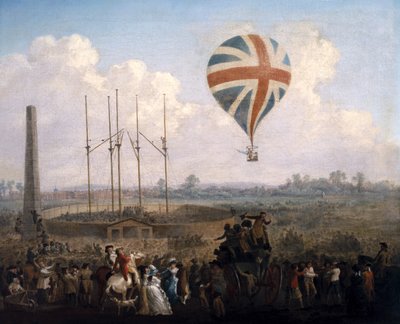 De Nieuwe Ballon van de Heer Lunardi, 29 juni 1785 door Julius Caesar Ibbetson