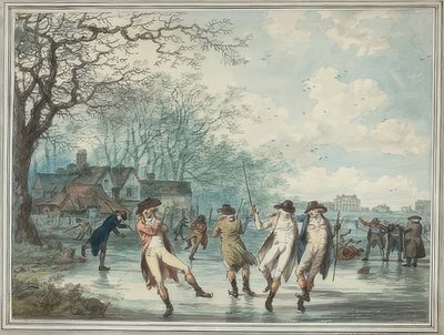 Schaatsers op de Serpentine in Hyde Park door Julius Caesar Ibbetson