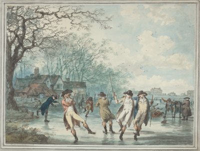 Schaatsers op de Serpentine in Hyde Park door Julius Caesar Ibbetson