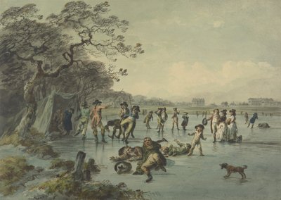Schaatsen in Hyde Park, c.1785 door Julius Caesar Ibbetson