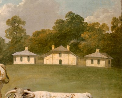 Drie langhoornige runderen in landschap (detail) door Julius Caesar Ibbetson