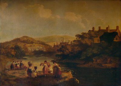Vrouwen die kleren wassen in een Welshe stroom, 1790 door Julius Caesar Ibbetson