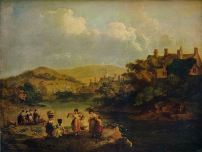 Vrouwen die kleren wassen in een Welshe stroom, 1790 door Julius Caesar Ibbetson