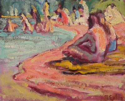 Baden op het strand door Julius Exter