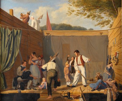 Een groep koorddansers net voor een voorstelling door Julius Friedlænder