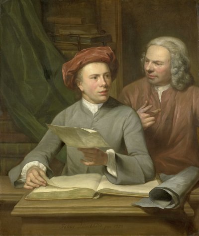 Zelfportret. Naast de kunstenaar staat zijn vader en leraar Jan Maurits Quinkhard (1688-1772) door Julius Henricus Quinkhard