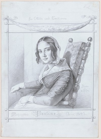 Pauline, de vrouw van de kunstenaar door Julius Hubner