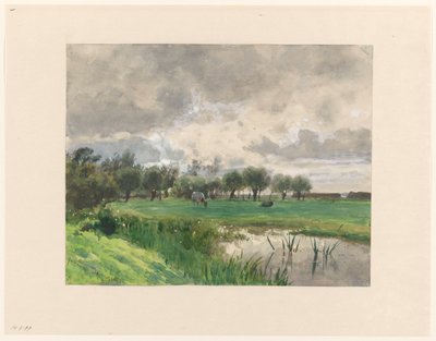 Koe grazend in een weide door Julius Jacobus van de Sande Bakhuyzen