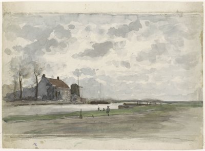 Vaart met een molen door Julius Jacobus van de Sande Bakhuyzen