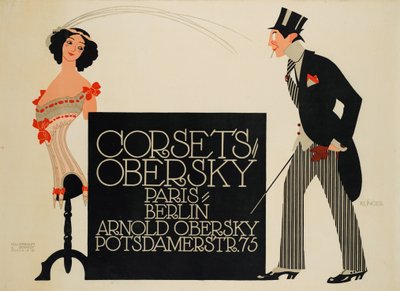 Corsetten Obersky. Parijs - Berlijn. Arnold Obersky, Potsdamerstr. 75, 1912 door Julius Klinger