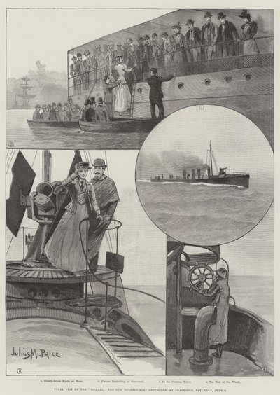 Proefvaart van de Hornet, de Nieuwe Torpedobootjager, bij Gravesend, zaterdag 9 juni door Julius Mandes Price
