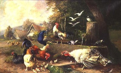 Gevogelte bij een pomp door Julius Scheuerrer