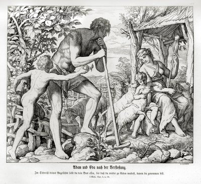 Adam en Eva na hun verbanning uit Eden, Genesis door Julius Schnorr von Carolsfeld