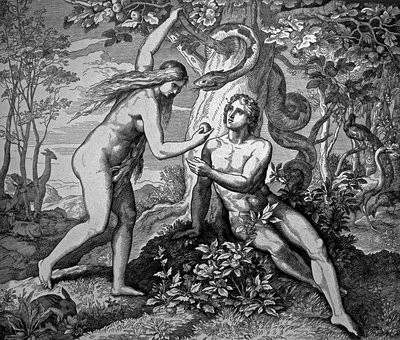 Adam en Eva met de appel door Julius Schnorr von Carolsfeld