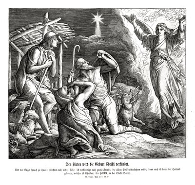 Een engel verschijnt aan de herders, Evangelie van Lucas door Julius Schnorr von Carolsfeld