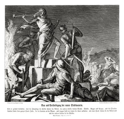 Bouw en verdediging van de nieuwe stadsmuren, Nehemia door Julius Schnorr von Carolsfeld