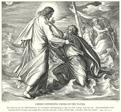 Christus ondersteunt Petrus op het water door Julius Schnorr von Carolsfeld