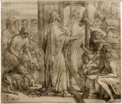 David, de psalmist – Aanbidding door Julius Schnorr von Carolsfeld