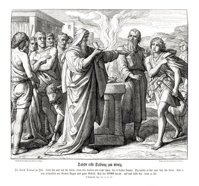 David wordt gezalfd als koning van Israël door Julius Schnorr von Carolsfeld
