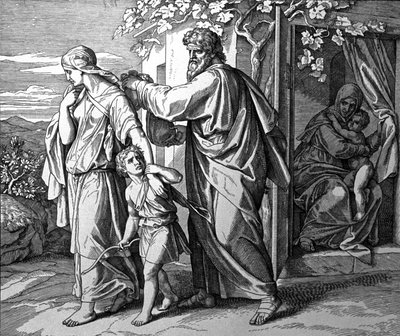 Verdrijving van Ismael en zijn moeder door Julius Schnorr von Carolsfeld