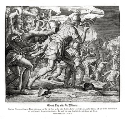 Gideons overwinning op de Midianieten, Rechters door Julius Schnorr von Carolsfeld