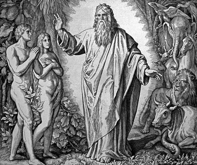 God schept Adam en Eva door Julius Schnorr von Carolsfeld