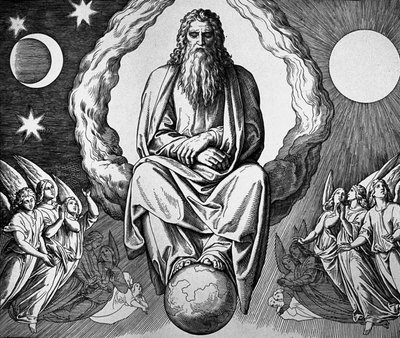 God rust na de schepping van de wereld door Julius Schnorr von Carolsfeld