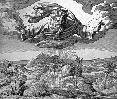 God besproeit de aarde om gras te laten groeien door Julius Schnorr von Carolsfeld