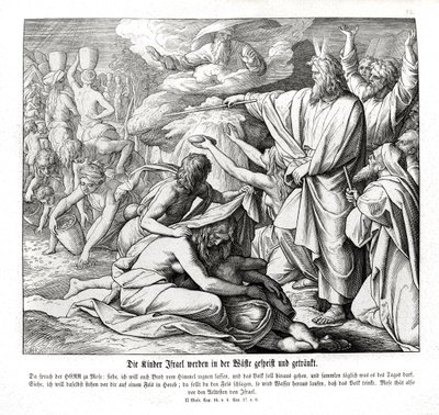 Israëlieten ontvangen voedsel in de woestijn, Exodus door Julius Schnorr von Carolsfeld