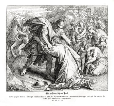 Jakob en Esau verzoenen zich, Genesis door Julius Schnorr von Carolsfeld