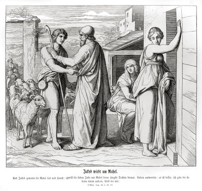 Jacob vraagt Laban om Rachel als zijn vrouw, Genesis door Julius Schnorr von Carolsfeld