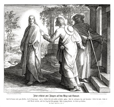 Jezus verschijnt aan twee discipelen, Evangelie van Lucas door Julius Schnorr von Carolsfeld