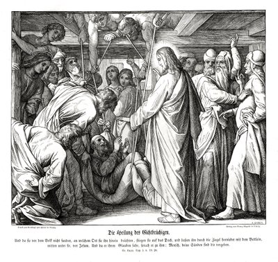 Jezus geneest de verlamde man, Evangelie van Lucas door Julius Schnorr von Carolsfeld