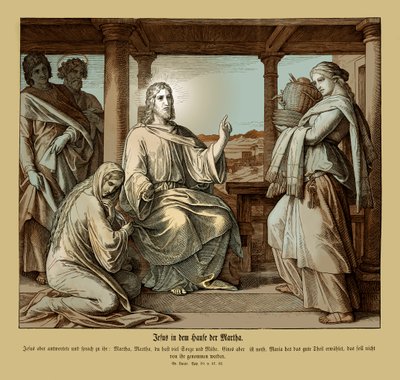 Jezus in het huis van Martha, Evangelie van Lucas door Julius Schnorr von Carolsfeld