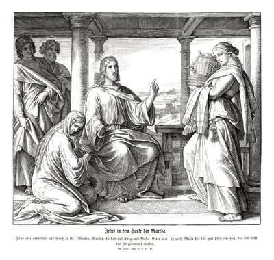 Jezus in het huis van Martha, Evangelie van Lucas door Julius Schnorr von Carolsfeld
