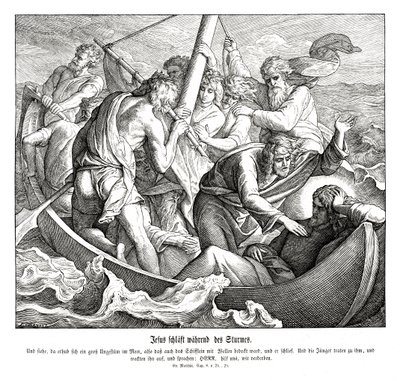 Jezus slaapt tijdens de storm, Evangelie van Matteüs door Julius Schnorr von Carolsfeld