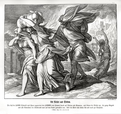 Lot en zijn familie vluchten uit Sodom, Genesis door Julius Schnorr von Carolsfeld