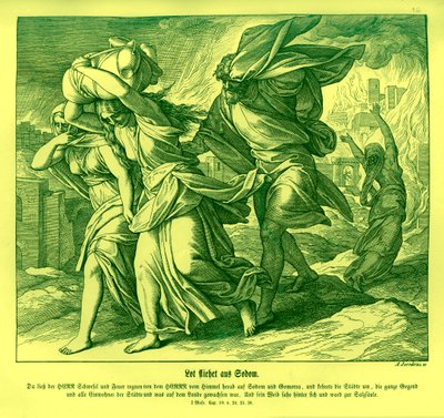Lot en zijn familie vluchten uit Sodom, Genesis door Julius Schnorr von Carolsfeld