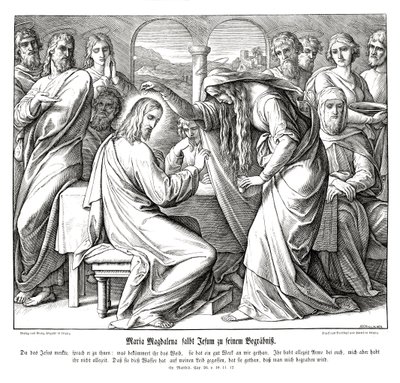 Maria Magdalena zalft Jezus, Evangelie van Matteüs door Julius Schnorr von Carolsfeld