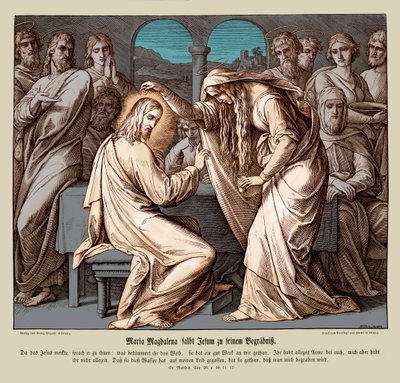 Maria Magdalena zalft Jezus, Evangelie van Matteüs door Julius Schnorr von Carolsfeld