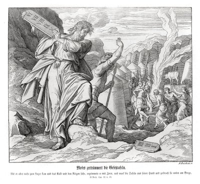 Mozes breekt de tafelen van de wet, Exodus door Julius Schnorr von Carolsfeld
