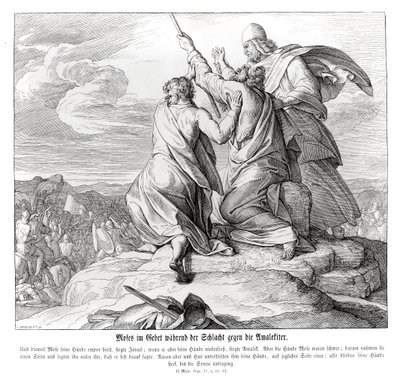Mozes bidt tijdens de strijd met Amalek, Exodus door Julius Schnorr von Carolsfeld